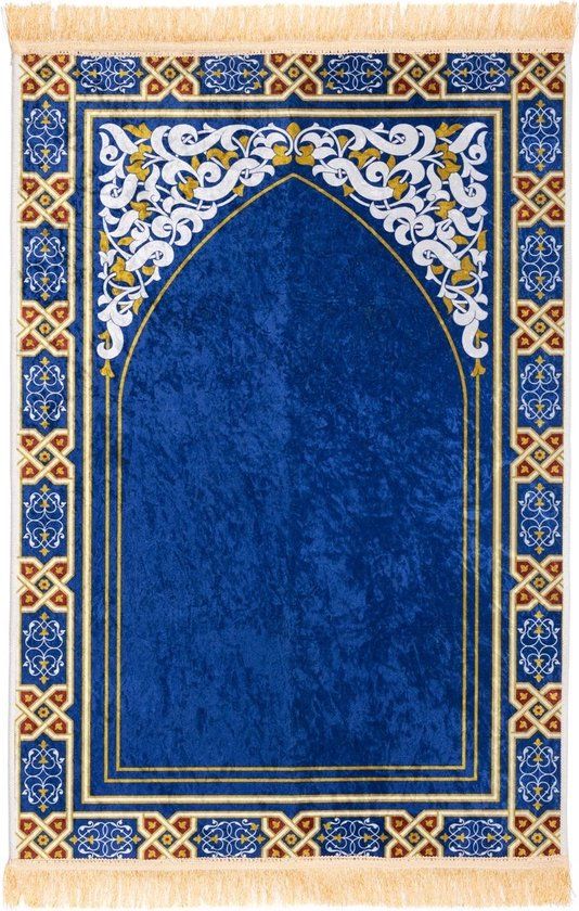 Jannah Islamitisch Gebedskleed - Blauw met bloemen - 80 x 120 cm