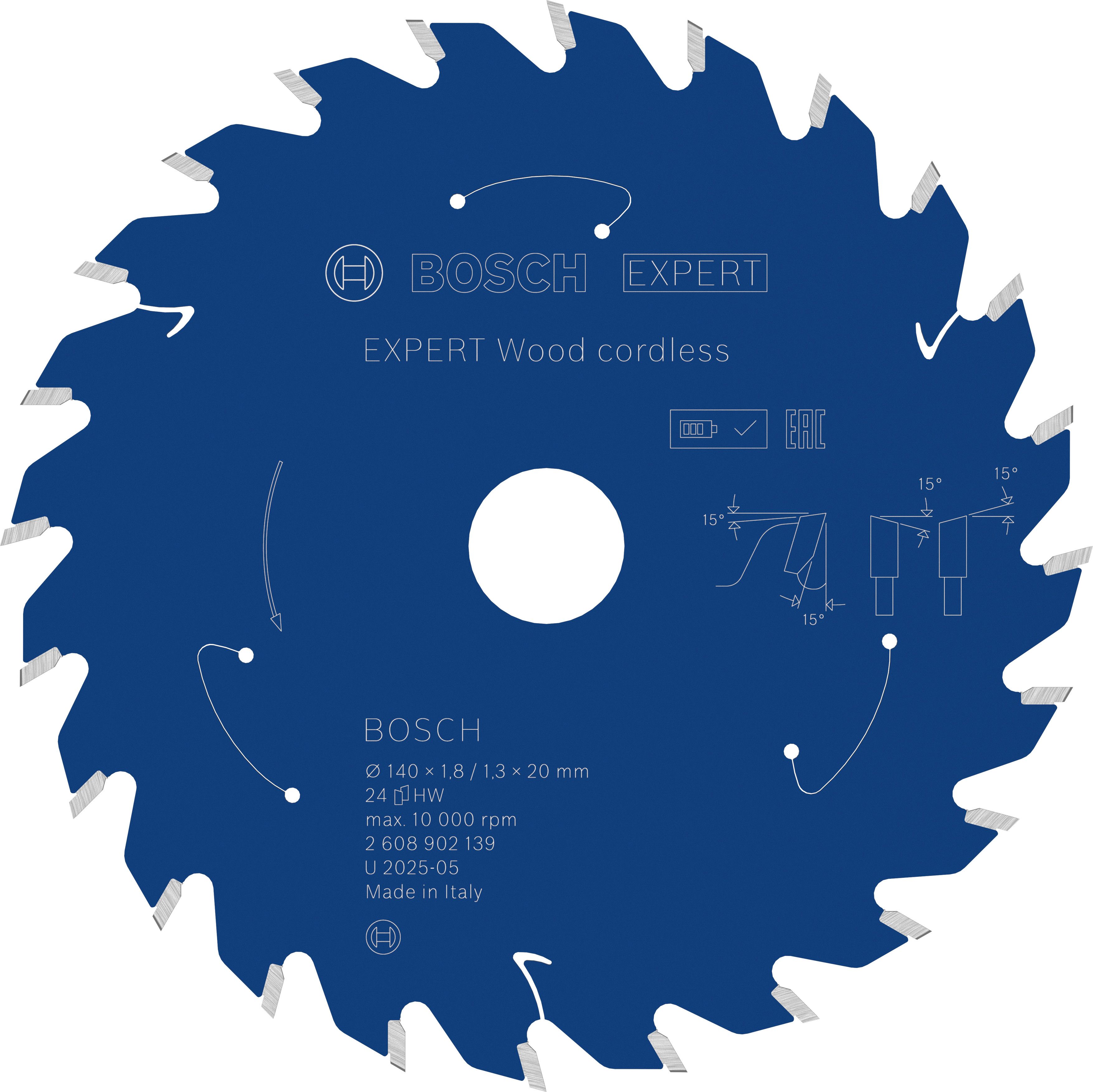 Bosch Accessoires EXPERT Wood cordless Cirkelzaagblad | 140 x 1,8/1,3 x 20 mm | T24 - 2608902139