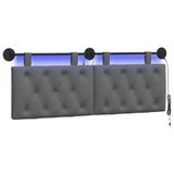 vidaXL Hangend hoofdbord Met LED-verlichting Donkergrijs Stof