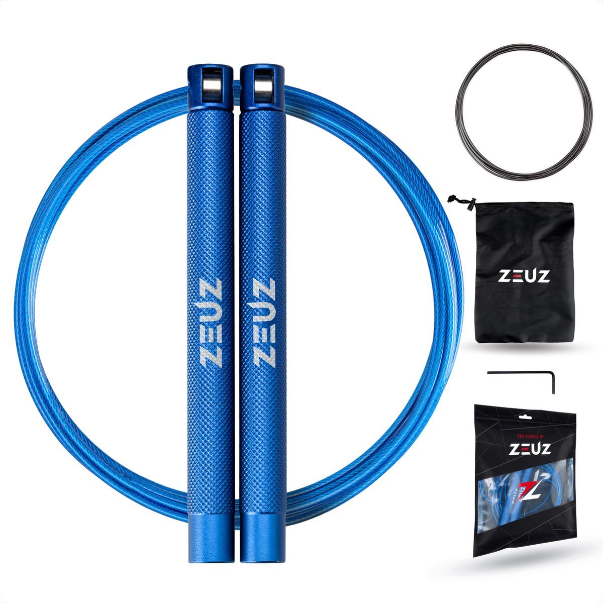 ZEUZ ZEUZ® Professioneel Crossfit & Fitness Springtouw – Verstelbaar – Speed Rope – Volwassenen – Marine Blauw