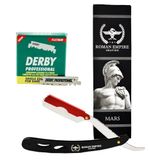 Roman Empire Shaving Mars Scheerapparaat voor heren, professioneel, voor baard, snor en contouren, met 100 Derby-mesjes