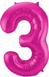 Folat Verjaardag Leeftijd folieballon - 3 jaar - roze - 86 cm - cijferballon groot