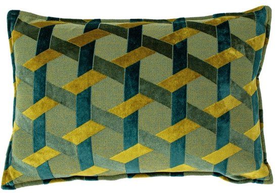 Riva Home Delano Kussenhoes - Groenblauw/Goud - Velvet Jacquard - 40x60 cm