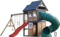 AXI Noud Speeltoestel met Speelhuis, Schommels, Trapeze, Klimwand – Met Bank – Rode Glijbaan – Met Buisglijbaan - FSC 100% hout – Speeltoestel voor de tuin / buiten