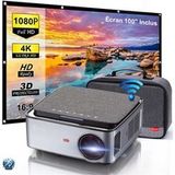 FLZEN MX-projector, 5G WIFI 1080P Native 4K 300 Max schermspiegeling zijprojectie met opbergtas