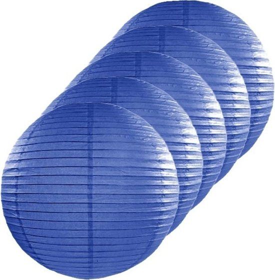 5x Luxe bol lampionnen donker blauw 25 cm - Feestversiering/decoratie