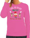 Bellatio Decorations foute Kersttrui/sweater dames - I Wish You Nothing Butt Merry Christmas - roze L