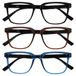 OPULIZE LEO Leesbril - 3-Pack - Groot Rechthoekig Montuur - Zwart, Bruin, Blauw - Heren Dames - Veerscharnieren - RRR55-123 - +1.00
