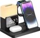DrPhone FusionStation - Station d'accueil 6-en-1 – Fonction horloge – Fonction réveil – Lampe de chevet intégrée – Convient pour iPhone [ 8-16 ] / AirPods 3/2/Pro / iWatch Ultra 8/7/6/5/4/3/2/SE - Noir