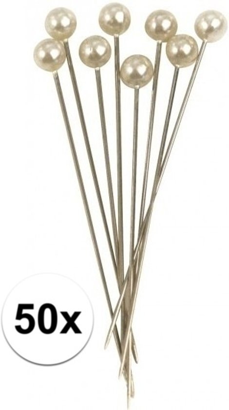 Rayher Hobby 50x Spelden met parel kop wit 6 4 cm