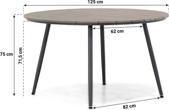 Lifestyle Matale dining tuintafel - 125 cm - Grijs-antraciet