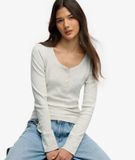 Superdry Athletic Button Down Longsleeve Top Dames Iced Grey Marl Maat 16