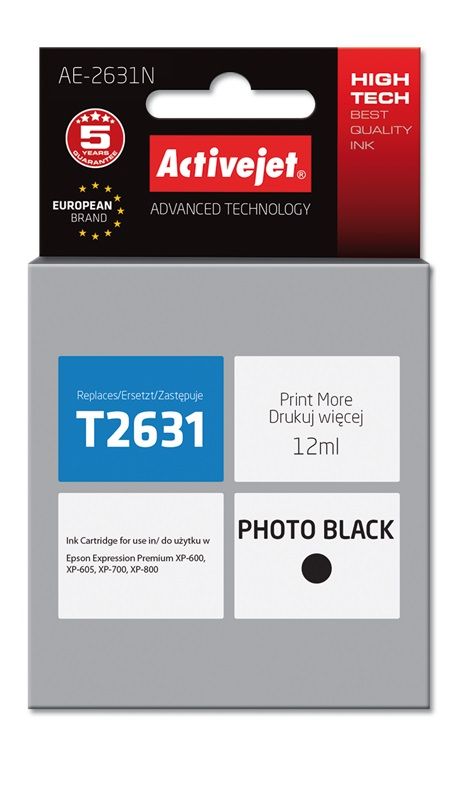 ActiveJet AE-2631N inktcartridge (vervanging Epson 26 T2631; Supreme; 12 ml; zwart)