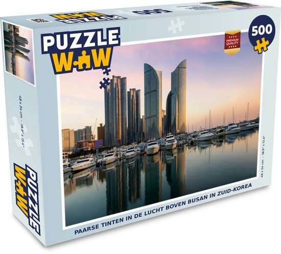 MuchoWow Puzzel Paarse tinten in de lucht boven Busan in Zuid-Korea - Legpuzzel - Puzzel 500 stukjes