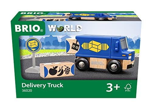 BRIO World 36020 Zustell-Fahrzeug - Blauer Liefer-LKW mit zwei magnetischen Holzcontainern - Empfohlen für Kinder ab 3 Jahren und kompatibel mit den Schienen der BRIO World