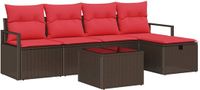 vidaXL Bankstel 6-delig 5 zitplaatsen Bruin/Rood Polyrattan