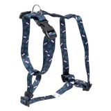 TOTTO Klein hondenharnas, model Figgo, maat S, H-type-design, verstelbaar, comfortabel, licht, blauw en groen botpatroon