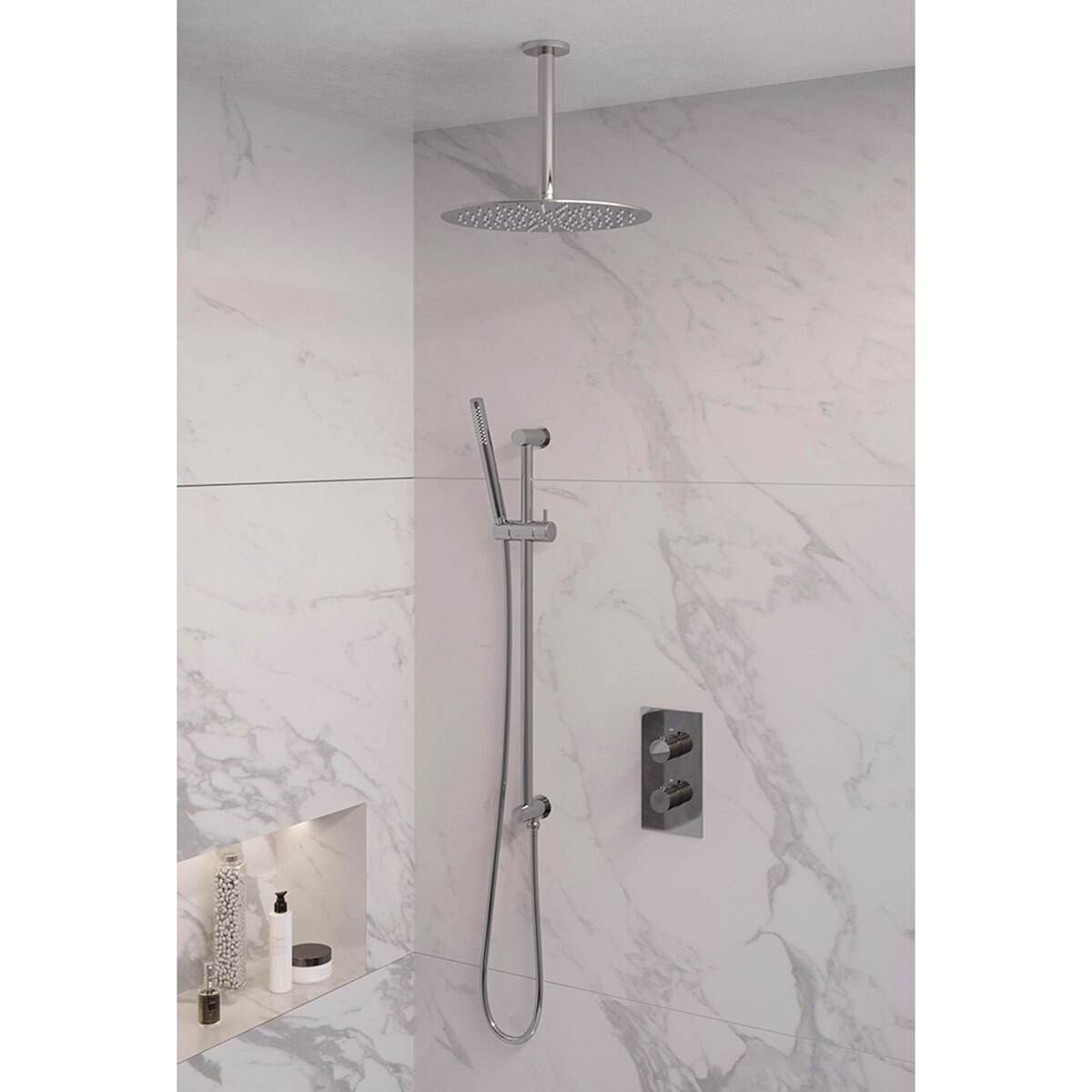 Brauer Regendoucheset 42 Inbouw Muur Chrome Edition 30cm Rond Glans Chroom 2 Greeps 3-weg met Thermostaatkraan Glijstang en Staafhanddouche