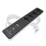 EMOS GoSmart 4-voudige stekkerdoos met wifi en app, 2 m, Smart Home WLAN-stekkerdoos, Schuko met 2 USB-poorten (USB-C, USB-A), schakelaar, wattmeter en timer, compatibel met Alexa, Google Assistant