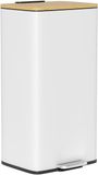 HOMCOM Prullenbak - Metaal, Bamboe - 29,5x29,5x56,8 cm - Wit en Naturel