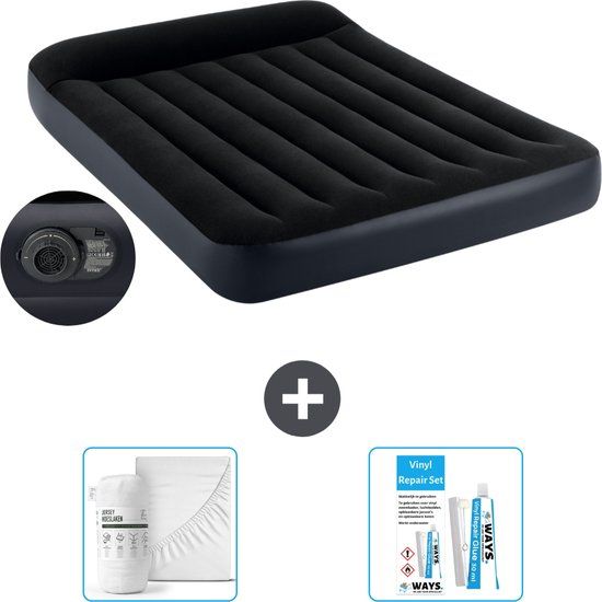 Intex Luchtbed - Twijfelaar - 137 x 191 x 25 cm - Blauw - Met pomp & Hoeslaken