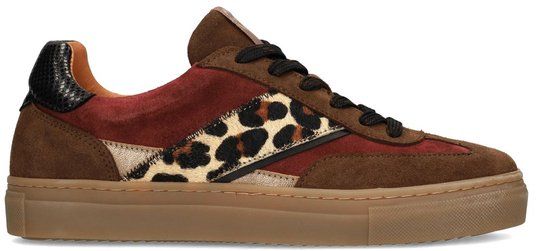 Manfield Dames Bruine suède sneakers met leopard details Maat 37