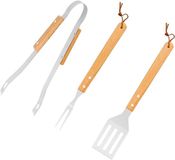 Merkloos BBQ gereedschap set - RVS barbecue tools met houten handgreep - met opbergtas - voor barbecue tuin en camping