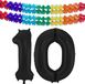 Folat Folie Ballonnen - Leeftijd Cijfer 10 - Zwart - 86 cm - en 2x Feestslingers Gekleurd 600 cm