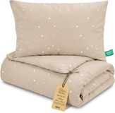 ASE Spolka Akcyjna Couette pour enfant sans housse 100x135 cm - Ensemble couverture et oreiller pour bébé en Coton couverture enfant 100 x 135 et oreiller 60 x 40 - Couettes couette enfant pour lit bébé Oeko-Tex Beige avec étoiles blanches