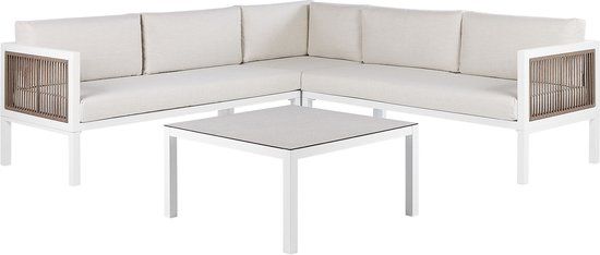 Beliani BORELLO Loungeset - 4-persoons - Wit - Aluminium - Hoekbank