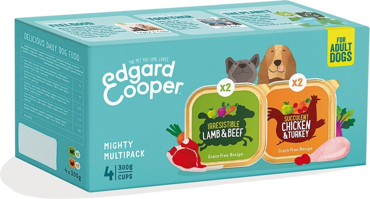 Edgard & Cooper Hondenvoer Multipack Kip - Kalkoen en Lam - Rund 4 x 300 gr