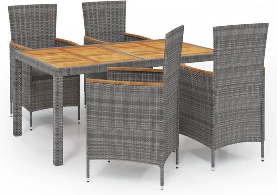 vidaXL 5-delige Tuinset met kussens poly rattan grijs