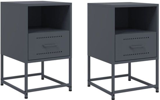 vidaXL Nachtkastjes 2 stuks 36x39x60,5 cm staal antracietkleurig