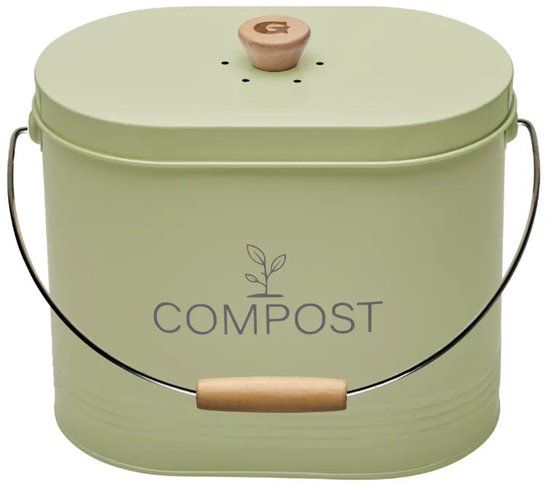 Guillouard Compostemmer – 7 L – Ovaal – Pastelgroen – Met Deksel en Koolstoffilter – Keukencompost