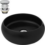 LuxeBath ML-Design Keramische wastafel Zwart Mat Ø35x30 cm Rond incl. afvoerset