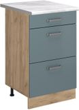Vicco Keukenonderkast R-Line, Blauw-grijs/Goudkleurig Eiken, 50 cm marmer werkblad