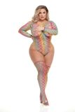 Pink Lipstick Lingerie Taste Rainbow teddy & string, Qs - Multicolor