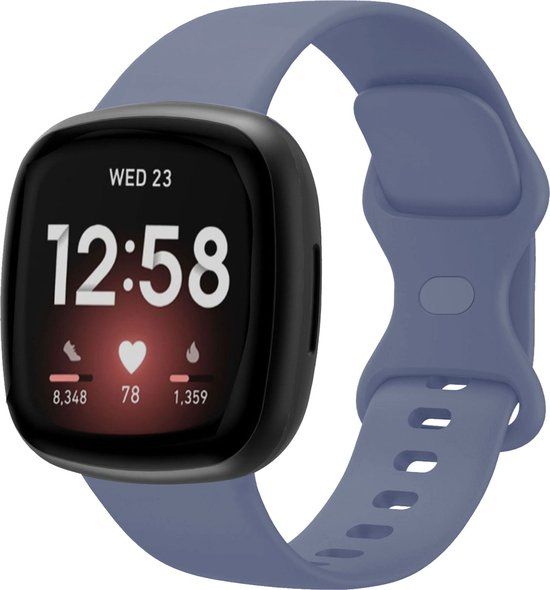 Strap-it Smartwatch bandje - siliconen - grijsblauw - Maat L - Geschikt voor Fitbit Versa 3 / 4 / Sense / Sense 2