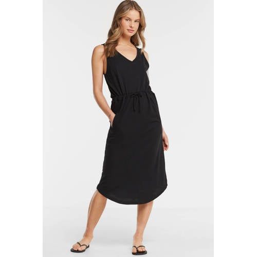 Anytime V-hals midi jurk zwart