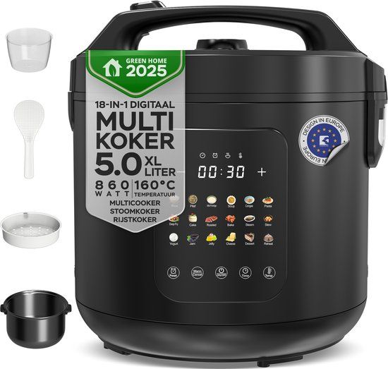 TurboTronic DMC18 Multicooker - Rijstkoker - Stoomkoker - RVS - Zwart