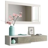 Hal Noon Model Hal met lade en spiegel, Artik White en Alaska Oak, 95 cm (Breedte) x 19 cm (Hoogte) x 26 cm (Diepte)
