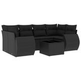 vidaXL 7-delige Loungeset met kussens, polyrattan, zwart
