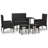 vidaXL 6-delige Loungeset met Kussens, Poly Rattan, Zwart