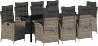 vidaXL Tuin Eettafel Set 9 st Grijs poly rattan