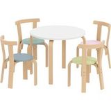 Table et chaise enfant 5 pièces, bois massif léger, set coloré pour salle de jeux