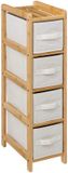 5Five Opbergkast met 4 polyester manden - 4 lagen - bamboe - beige - 19 x 33 x 78 cm