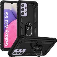Phonillico® Zwarte hoes voor Samsung Galaxy A33 5G - Schokbestendige bescherming Robuuste militaire stijl 360 graden draaibare ring