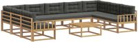 vidaXL Hoek loungeset 9 zitplaatsen Acacia hout Wit en antracietkleurig