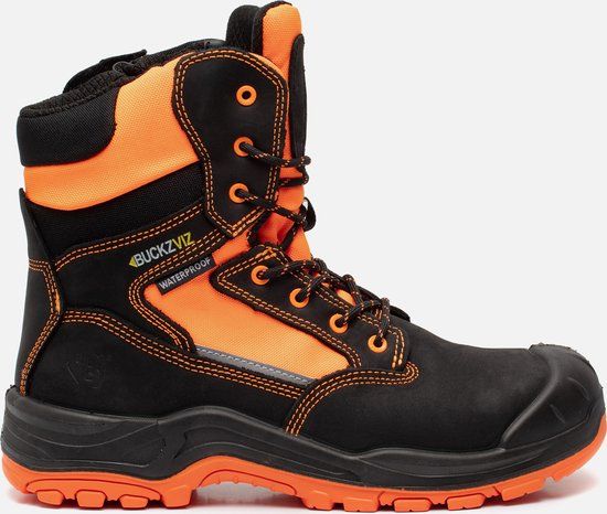 BuckBootz Werkschoen BVIZ1 Hoog S3 + KN - Zwart/Oranje BVIZ1OR - Maat 41