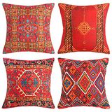 DakTou 50 x 50 cm Kussenhoes Rode Etnische Stijl Sofa Kussens Covers Turks Gedrukt Tapijtpatroon Vierkante Gooi Kussenslopen Deco Binnen Buiten